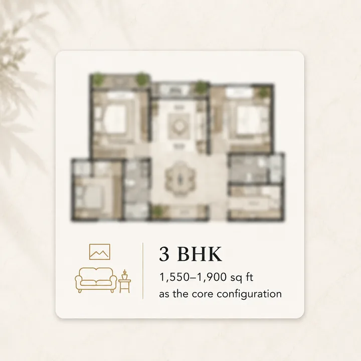 SNN Sarjapur Road 3 BHK apartment floor plan, the core configuration, indicative 1,550 to 1,900 sq ft